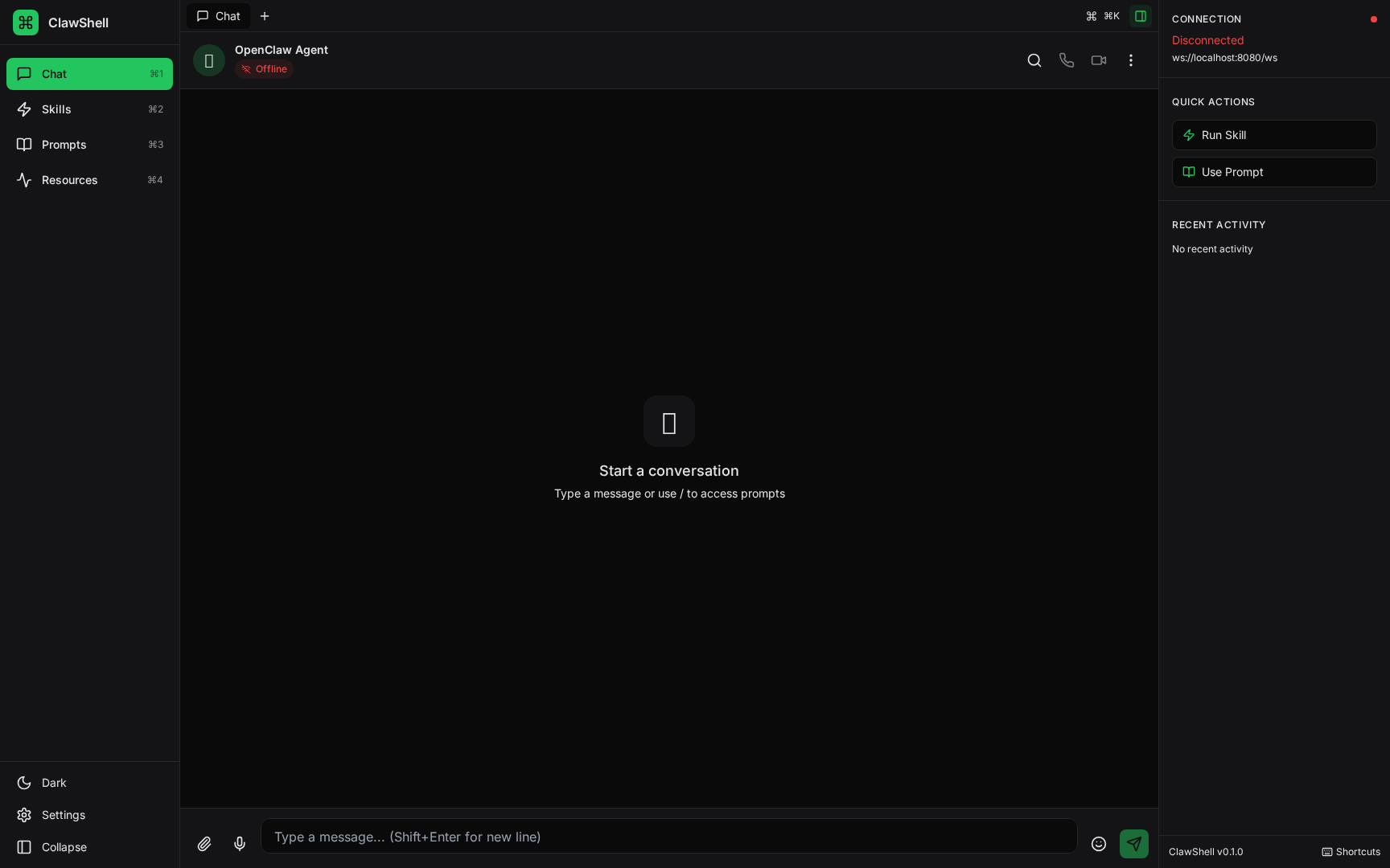 ClawShell chat view screenshot