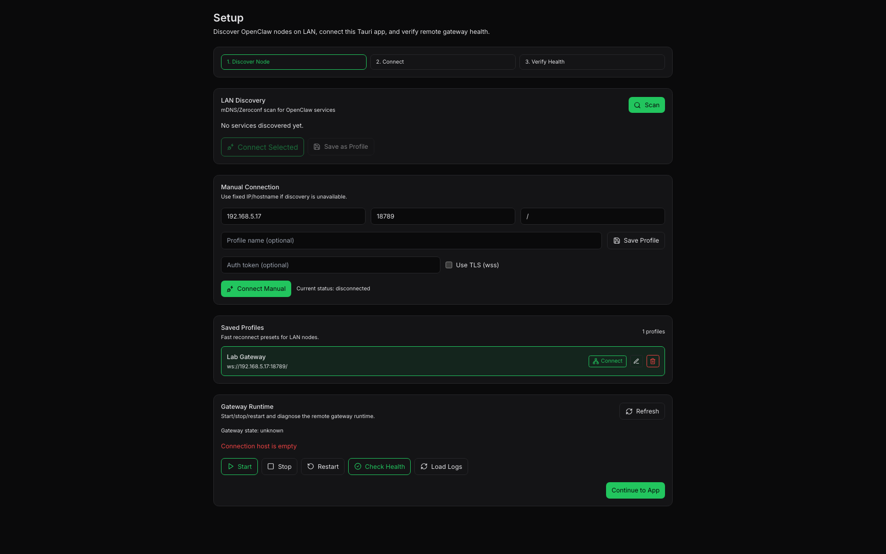 ClawShell setup page screenshot